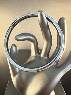 Silver Tone Stone Bangle Bracelet 3.5” Diameter – Minimalist Polished Statement